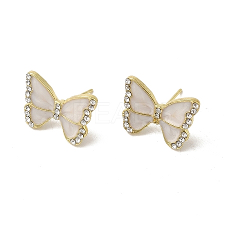 Butterfly Alloy & Enamel Stud Earrings with Clear Cubic Zirconia for Women EJEW-K282-03G-1