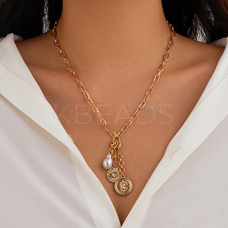 Alloy & Iron & Plastic Pearl Pendant Bib Necklaces for Women FS-WG2E3D6-03-1