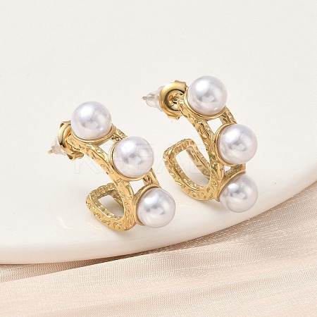 304 Stainless Steel ABS Imitation Pearl C-Shaped Stud Earrings EJEW-K268-71G-1