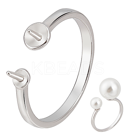 1Pc 925 Sterling Silver Adjustable Design Ring Mounts Fittings with Pearl Seat STER-BC0002-79A-P-1