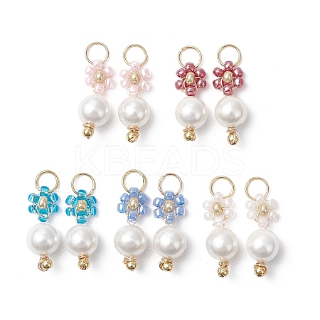 Glass Seed Beaded Flower Pendants PALLOY-MZ00678-1