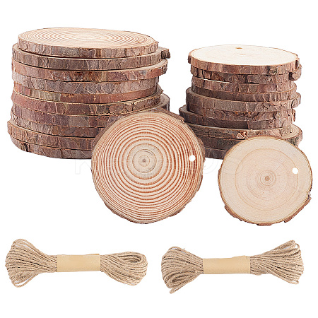 20Pcs 2 Styles Flat Round Unfinished Wooden Chip Pendants WOOD-CP0001-15-1