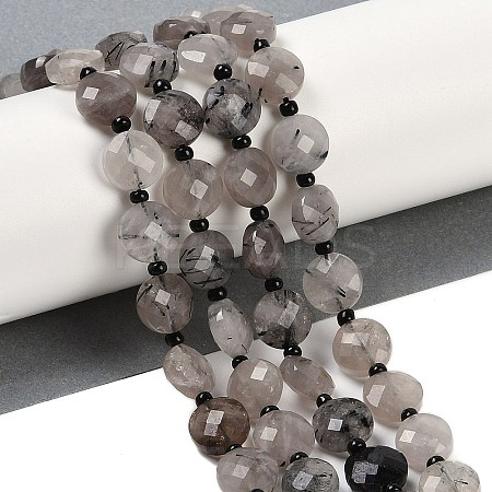 Natural Tourmalinated Quartz Beads Strands G-B094-A25-01-1