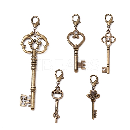 5Pcs Alloy Key Pendants Decorations HJEW-JM03114-S-1