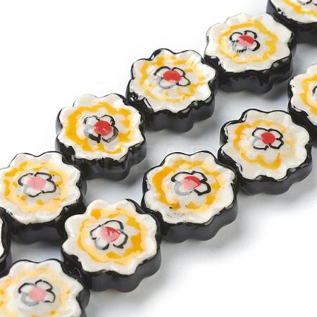 Handmade Porcelain Flower Beads Strands PORC-G006-14B-1