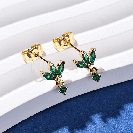 Brass Micro Pave Cubic Zirconia Horse Eye Dangle Stud Earrings EJEW-S280-02G-1