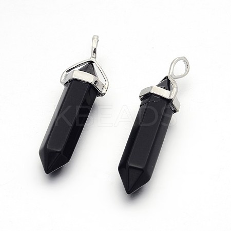 Synthetic Black Stone Bullet Double Terminated Pointed Pendants G-F171-11-1
