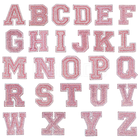 26Pcs Letter A~Z Glitter Powder with Paillette Sew on Cloth Patches PATC-MA0001-54A-1
