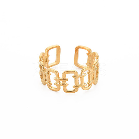 Ion Plating(IP) 304 Stainless Steel Open Rectangle Cuff Ring for Women RJEW-S405-237G-1