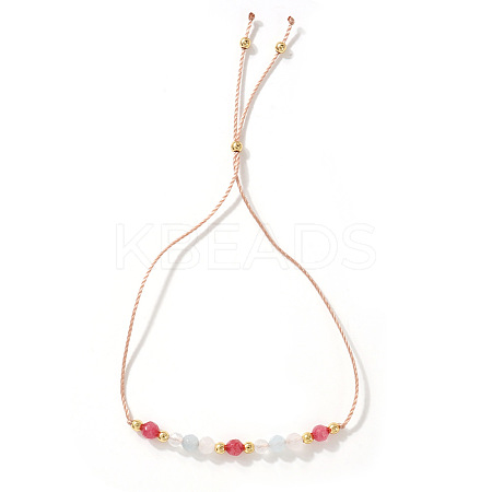 Adjustable Natural Gemstone & Brass Beaded Slider Bracelets for Women DZ3322-2-1