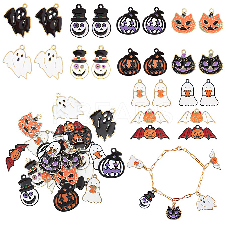 24Pcs 6 Style 2 Colors Alloy Enamel Pendants ENAM-PH0001-75-1