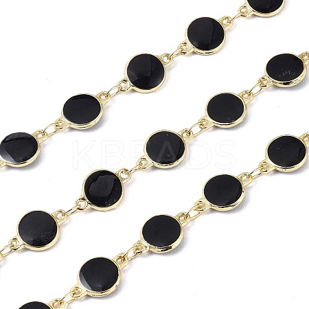 Handmade Alloy Enamel Flat Round Link Chains ENAM-F138-03D-RS-1