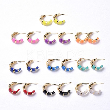 Brass Enamel Stud Earrings EJEW-A093-06G-1
