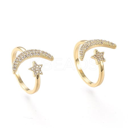 Brass Micro Pave Clear Cubic Zirconia Cuff Rings RJEW-F108-01G-1