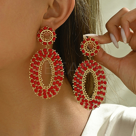 201 Stainless Steel Bohemian Oval Vintage Long Stud Earrings HB4853-1-1