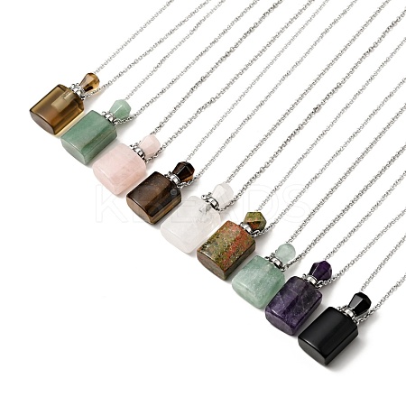 Openable Natural & Synthetic Mixed Stone Perfume Bottle Pendant Necklaces for Women NJEW-F296-01P-1