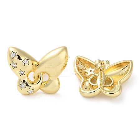 Butterfly with Star Rack Plating Brass Micro Pave Clear Cubic Zirconia Stud Earrings for Women EJEW-A045-06G-1