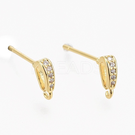 Brass Micro Pave Clear Cubic Zirconia Stud Earring Findings ZIRC-L098-039G-1