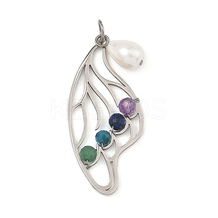 Natural Green Aventurine & Amethyst & Lapis Lazuli & Apatite Faceted Round Wire Wrapped Pendants PALLOY-JF05995-02-1