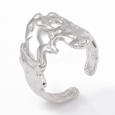 Non-Tarnish 304 Stainless Steel Wide Flower Open Cuff Ring for Women RJEW-G275-05P-1