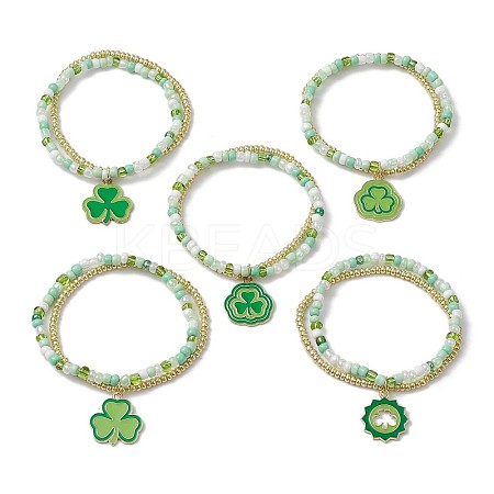 10Pcs 5 Styles Saint Patricks Day Theme Glass Seed Beaded Multi-strand Bracelets BJEW-MZ00135-S-1