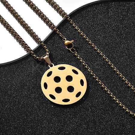 201 Stainless Steel Pickleball Pendant Box Chain Necklaces for Women Men NJEW-H050-01A-G-1