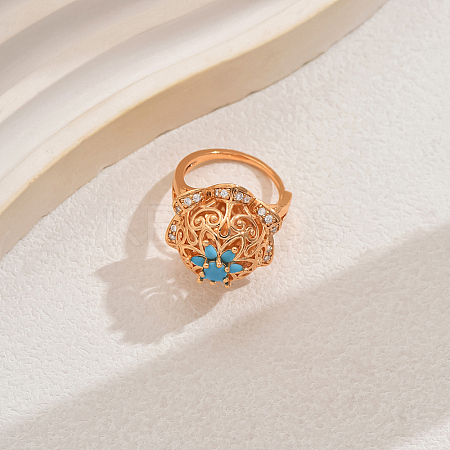 Luxury Vintage Hollow Flower Brass Cubic Zirconia Adjustable Rings for Women JN0638-2-1