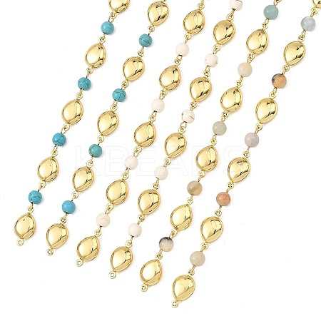 3Pcs 3 Styles Ocean Synthetic Turquoise & Natural Flower Amazonite & Synthetic Turquoise & 304 Stainless Steel Teardrop Handmade Beads Chains AJEW-JB01655-02-1