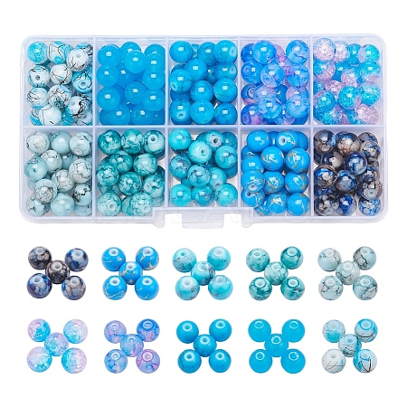 10 Style Spray Painted & Drawbench Transparent & Baking Painted Glass Beads GLAA-YW0001-26B-1