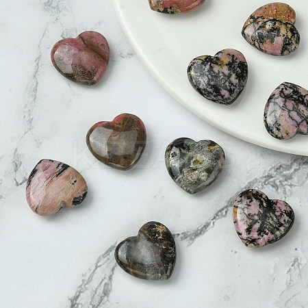 Natural Rhodonite Heart Palm Stone G-YW0001-54-1