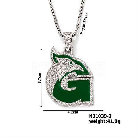 Hip-hop Style Alloy Crystal Rhinestone Eagle Animal Alphabet G Pendant Necklaces WR8601-2-1