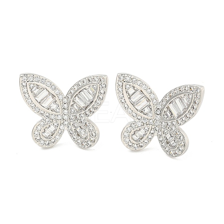 Rack Plating Brass Pave Clear Cubic Zirconia Stud Earring Finding EJEW-C102-33P-1