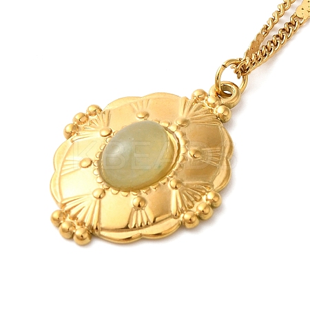 304 Stainless Steel Pave Natural Stone Pendant Necklaces for Women LS-NJEW-U009-03G-03-1