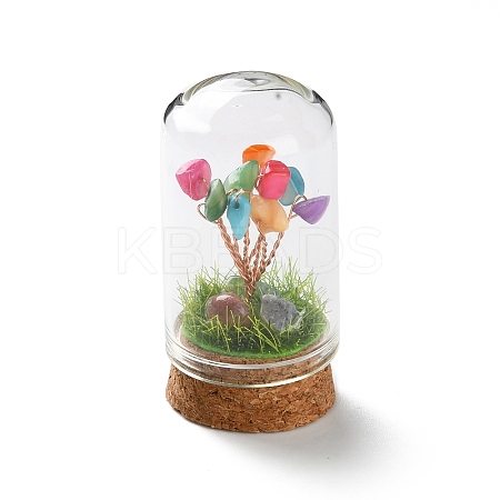 Natural Shell Chips Money Tree in Dome Glass Bell Jars with Wood Base Display Decorations DJEW-K030-02J-1