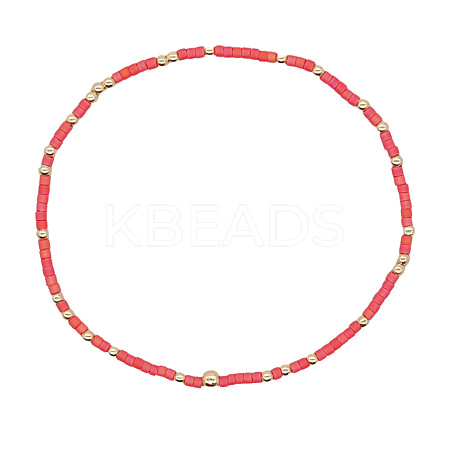 Minimalist Glass Seed Beads & Brass Beads Stretch Bracelets for Women BC0195-2-1