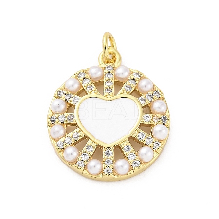 Brass Micro Pave Cubic Zirconia and Enamel and ABS Imitation Pearl Pendants KK-D325-24G-03-1