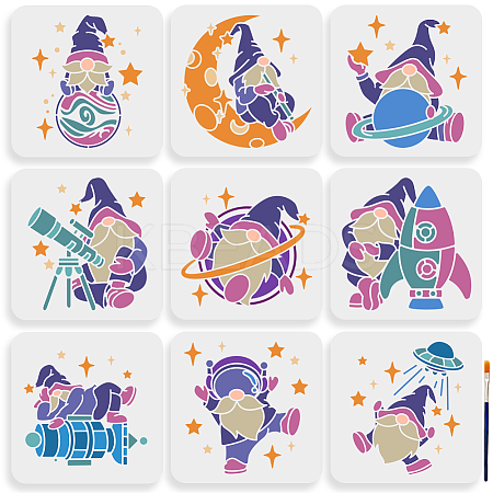 1 Set Spaceman Gnome Theme PET Hollow Out Drawing Painting Stencils DIY-MA0004-56-1