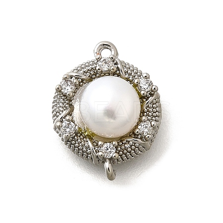 Brass Clear Cubic Zirconia Flat Round Links Connector Charms KK-K398-16P-1