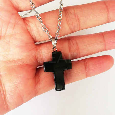 Natural Obsidian Cross Pendant Necklace FS-WGC9DE4-07-1