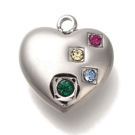 304 Stainless Steel Colorful Rhinestone Charms STAS-P371-065P-1
