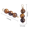 10Pcs Triple Natural Tiger Eye Round Beaded Connector Charms PALLOY-SW00003-06-2