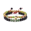 2Pcs 2 Style Natural Imperial Jasper(Dyed) & Green Aventurine & Lava Rock Braided Bead Bracelets Set with Alloy Shell BJEW-JB08476-1