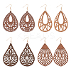 ANATTASOUL 4 Pairs 4 Styles Natural Wood Hollow Out Teardrop Dangle Earrings EJEW-AN0003-55-1