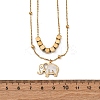 304 Stainless Steel Pave Natural White Shell Elephant Pendant Double Layer Necklaces NJEW-R026-06G-5