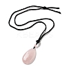 Natural Rose Quartz Pendant Necklace with Nylon Cord for Women NJEW-L464-A05-3