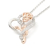 Clear Cubic Zirconia Heart with Rose Pendant Necklace NJEW-F293-01A-RG-1