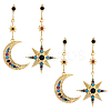2 Pairs Colorful Rhinestone Moon & Star Dangle Stud Earrings EJEW-HY0001-33-1