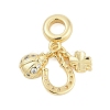 Brass Micro Pave Clear Cubic Zirconia Ladybirds & Horseshoe & Clover European Dangle Charms KK-G522-28G-1