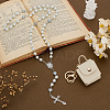 1Pc Jesus Cross Virgin Zinc Alloy Pendant White Glass Pearl Round Rosary Bead Necklaces for Women Men NJEW-FG0001-22-4