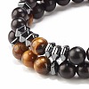 2Pcs 2 Style Natural Wood & Tiger Eye & Synthetic Hematite Stretch Bracelets Set BJEW-JB07940-5